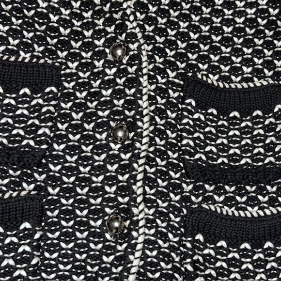 White House Black Market Sz Small Black White Front Pockets Cardigan Sweater - Picture 3 of 8